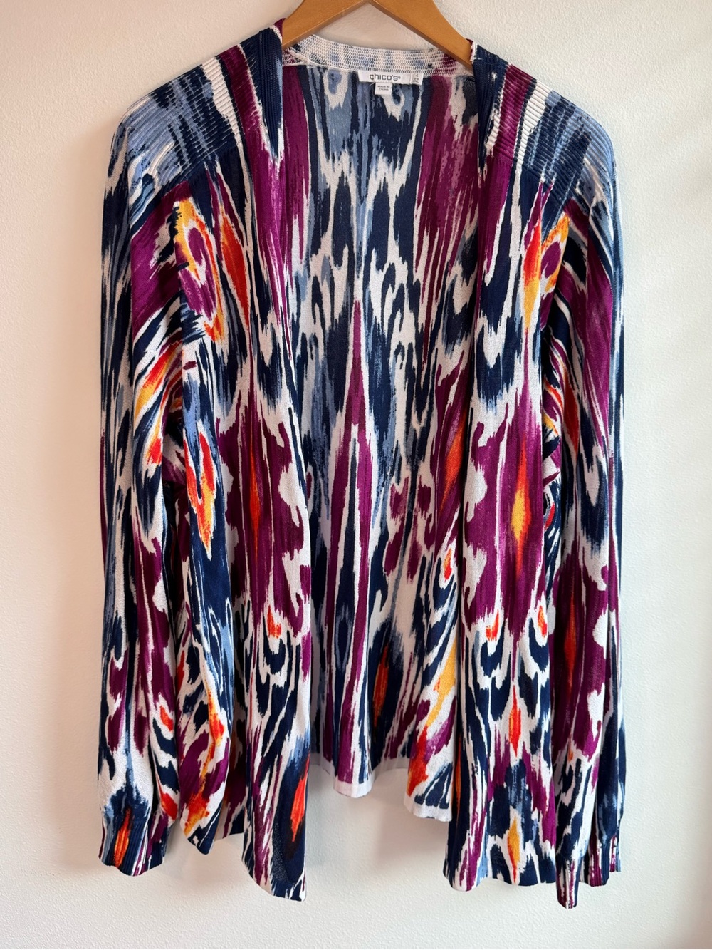 NWT Chico's Navy, Light Blue & Cream Abstract Lightweight Cardigan Sweater XXL